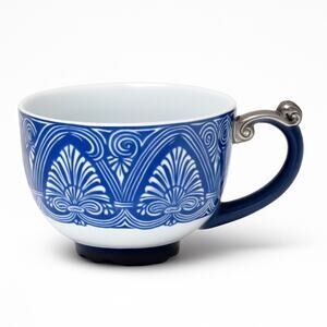 Bombay Co. Blue & White China Tea Cup Silver Handle Coffee Tea Vintage